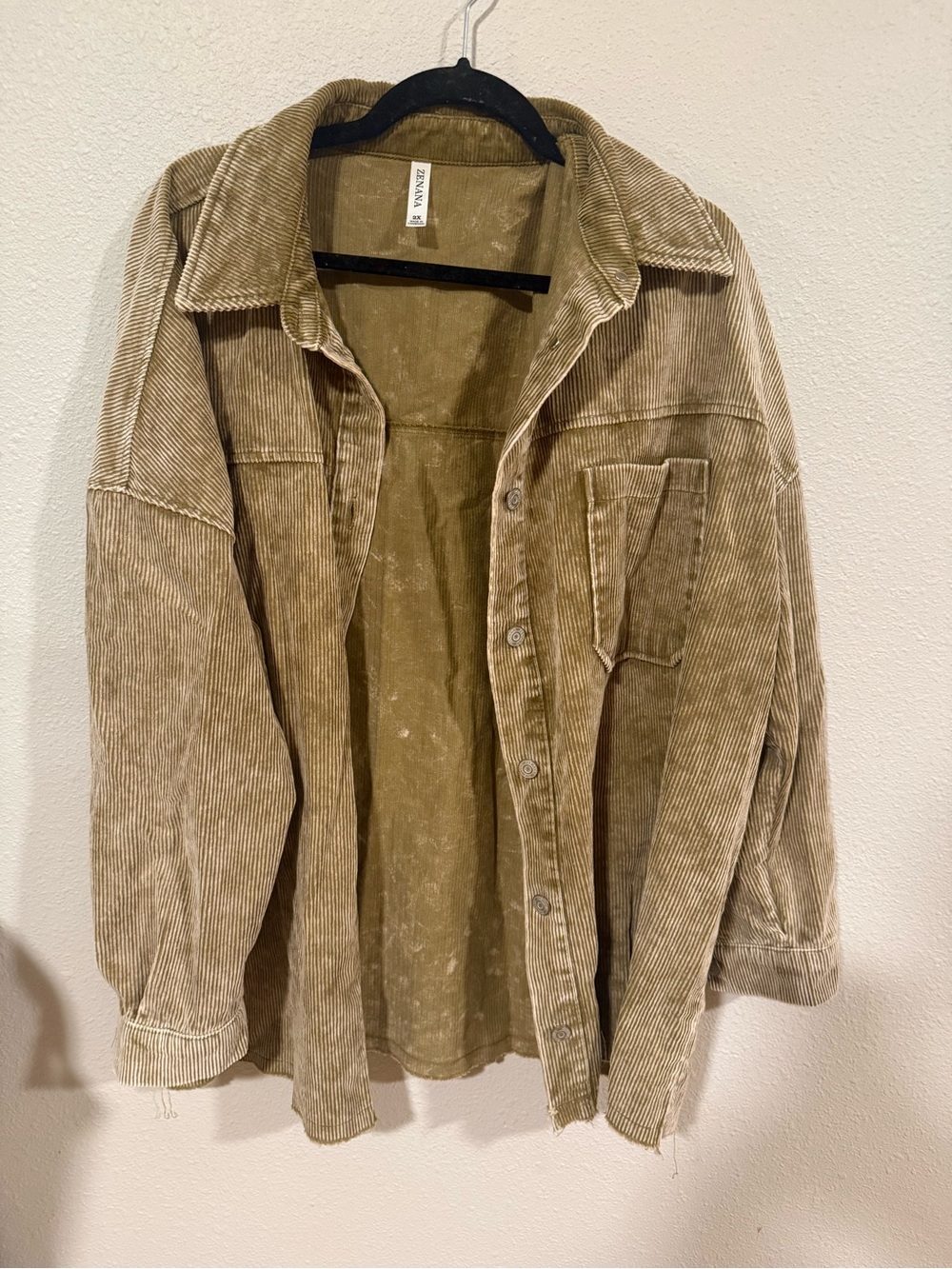 ZENANA MINERAL WASHED TAN CORDUROY JACKET 2X - Picture 2 of 4